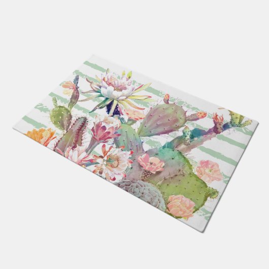 Waterverf Cactus Floral Stripes Design Deurmat (Schuin)