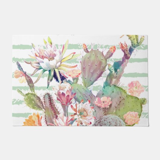 Waterverf Cactus Floral Stripes Design Deurmat (Voorkant)