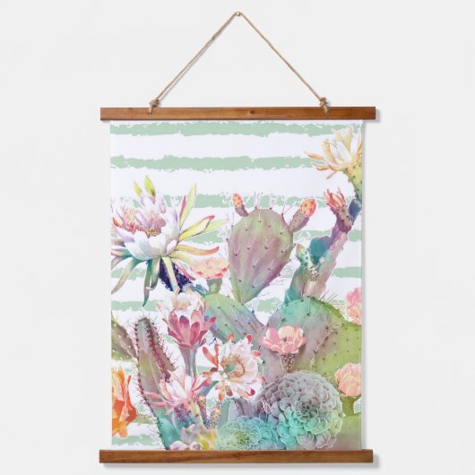 Waterverf Cactus Floral Stripes Design Hangend Wandkleed (Voorkant)