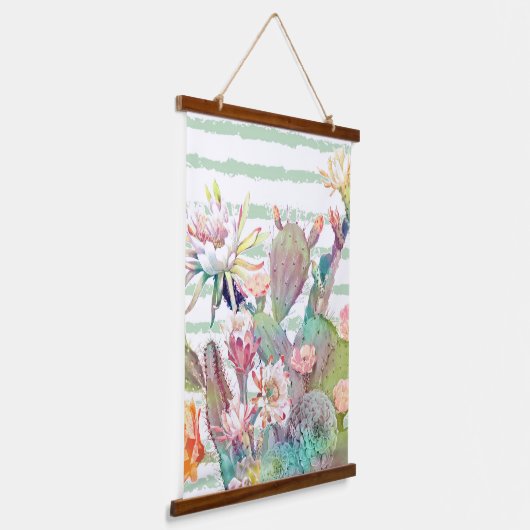 Waterverf Cactus Floral Stripes Design Hangend Wandkleed (Gebogen)