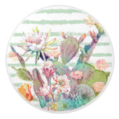 Waterverf Cactus Floral Stripes Design Keramische Knop (Voorkant)