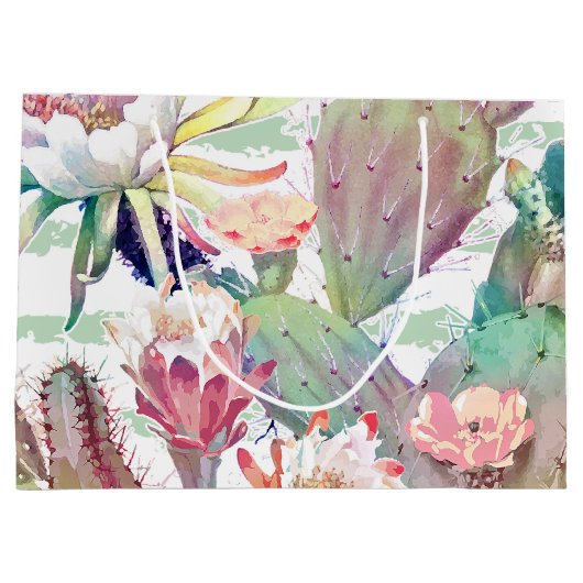 Waterverf Cactus Floral Stripes Design Large Cadeautasje (Achterkant)