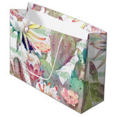 Waterverf Cactus Floral Stripes Design Large Cadeautasje (Voorkant Gekanteld)