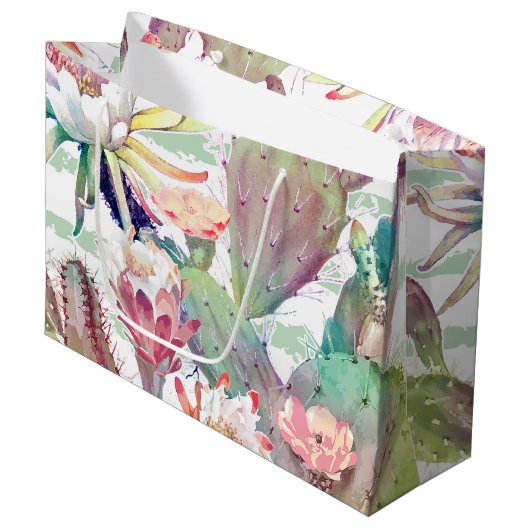 Waterverf Cactus Floral Stripes Design Large Cadeautasje (Voorkant Gekanteld)