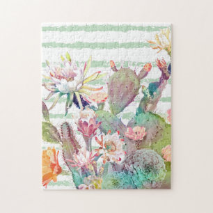 Waterverf Cactus Floral Stripes Design Legpuzzel