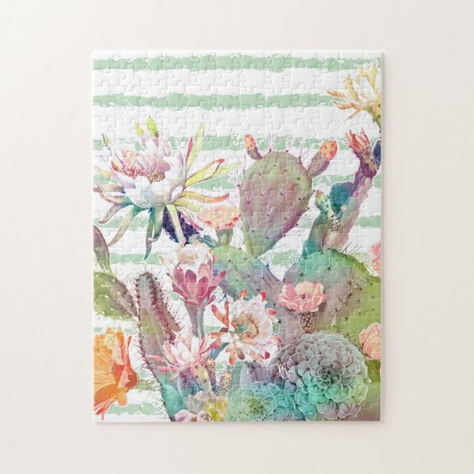 Waterverf Cactus Floral Stripes Design Legpuzzel (Verticaal)