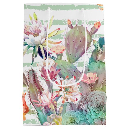 Waterverf Cactus Floral Stripes Design Medium Cadeauzakje (Achterkant)
