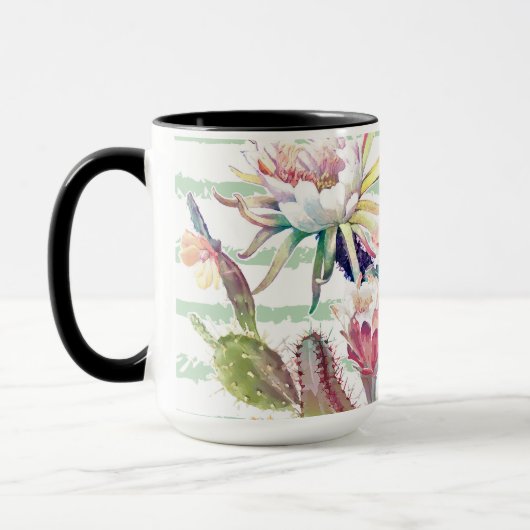 Waterverf Cactus Floral Stripes Design Mok (Links)