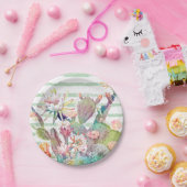 Waterverf Cactus Floral Stripes Design Papieren Bordje (Feest)