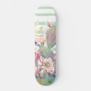 Waterverf Cactus Floral Stripes Design Skateboard