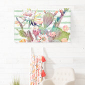 Waterverf Cactus Floral Stripes Design Spandoek (Insitu)