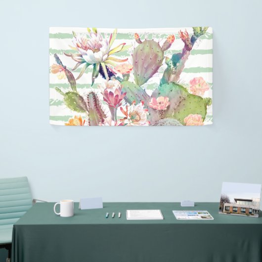 Waterverf Cactus Floral Stripes Design Spandoek (Beurs)
