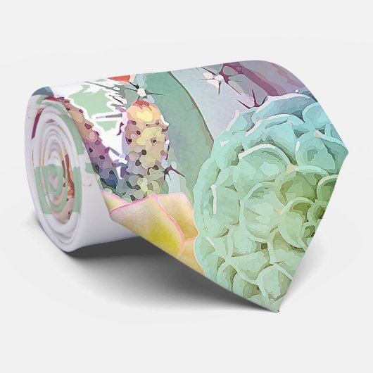 Waterverf Cactus Floral Stripes Design Stropdas (Opgerold)