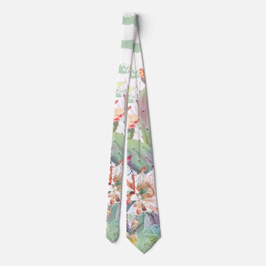 Waterverf Cactus Floral Stripes Design Stropdas (Achterkant)