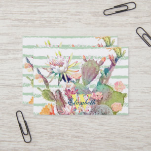 Waterverf Cactus Floral Stripes Design Visitekaartje