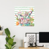 Waterverf cactus, florale en strepenvormingen poster (Thuiskantoor)