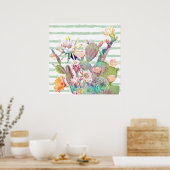 Waterverf cactus, florale en strepenvormingen poster (Keuken)