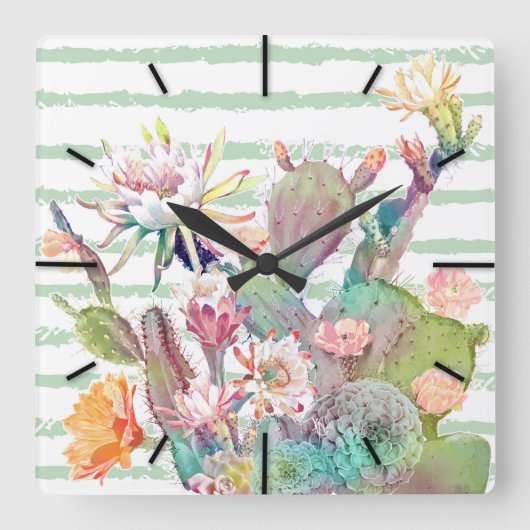 Waterverf cactus, florale en strepenvormingen vierkante klok (Voorkant)