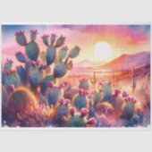 Waterverf Cactus Flowers Desert Sunset Decoupage Tissuepapier (Voorkant)