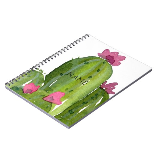 Waterverf Cactus Flowers NAAM Groen Roze Wit Notitieboek (Linkerzijde)