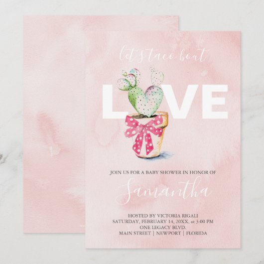 Waterverf Cactus Galantine Baby shower (Voorkant / Achterkant)