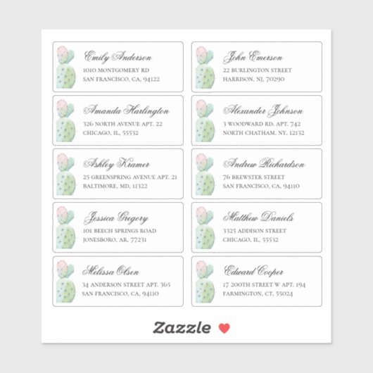 Waterverf cactus gasten adres. Adresstickers Sticker (Vel)