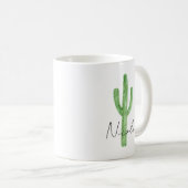 Waterverf Cactus gepersonaliseerde naam Koffiemok (Voorkant rechts)