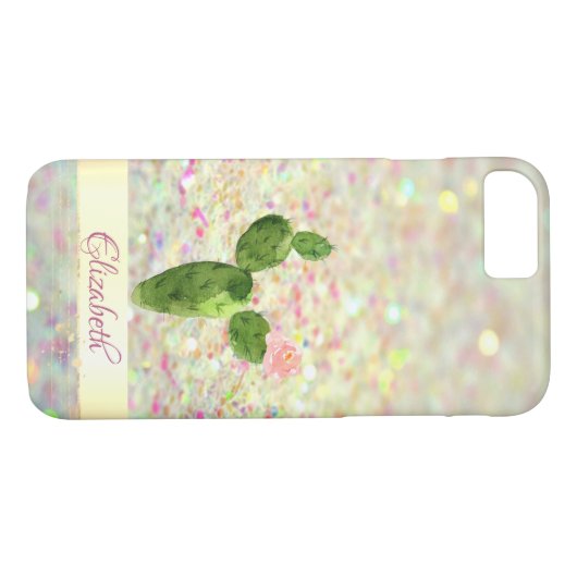 Waterverf Cactus Glittery Bokeh - Gepersonaliseerd Case-Mate iPhone Case (Achterkant (Horizontaal))