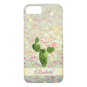 Waterverf Cactus Glittery Bokeh - Gepersonaliseerd iPhone 8/7 Hoesje