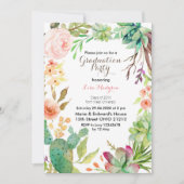 Waterverf Cactus Graduation Party Uitnodigingskaar Kaart (Voorkant)