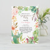 Waterverf Cactus Graduation Party Uitnodigingskaar Kaart (Staand voorkant)