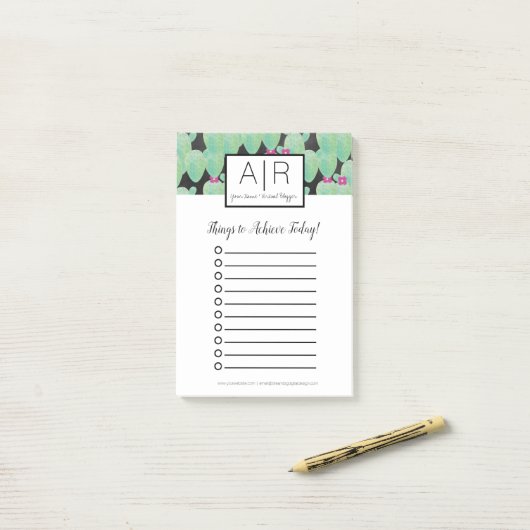 Waterverf Cactus Greenery Botanical Pattern Green Post-it® Notes (Op bureau)