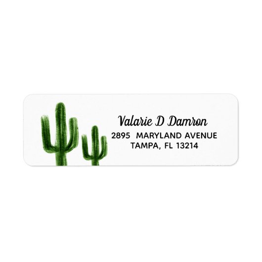 Waterverf Cactus groen retour adres label (Voorkant)