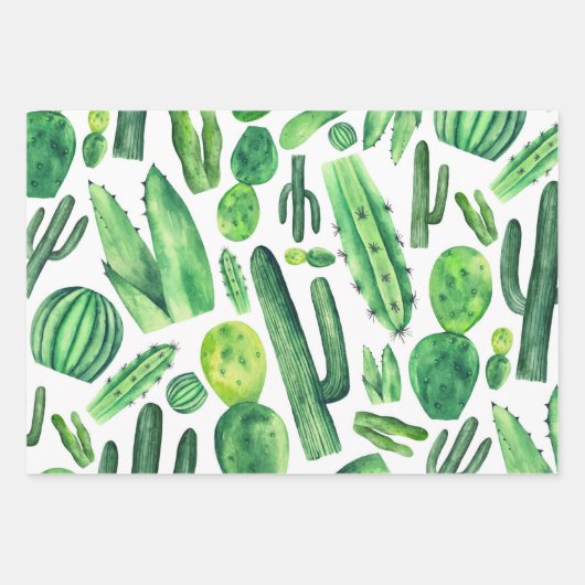 Waterverf cactus. Groene moderne cactussen Inpakpapier Vel (Voorkant 2)