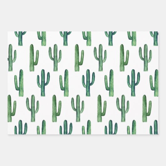 Waterverf cactus. Groene moderne cactussen Inpakpapier Vel (Voorkant)