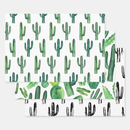 Waterverf cactus. Groene moderne cactussen Inpakpapier Vel (Set)