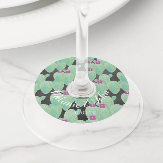 Waterverf Cactus herhalen - Enkele naam Wijnglaslabel (Dichtbij)