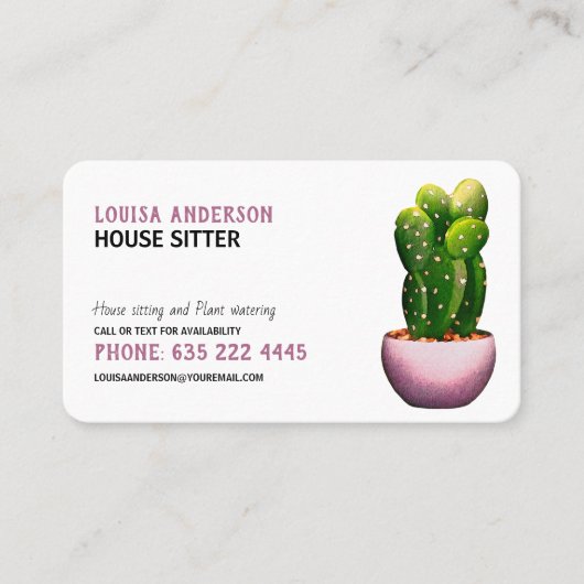 Waterverf Cactus House Sitter Visitekaartje (Voorkant)