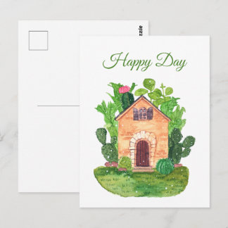 Waterverf Cactus Huis Wenskaart Briefkaart