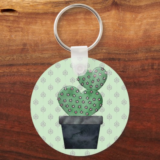 Waterverf Cactus in Plant Pot Pattered Sleutelhanger (Achterkant)