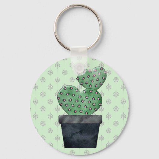 Waterverf Cactus in Plant Pot Pattered Sleutelhanger (Achterkant)