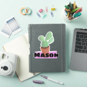 Waterverf Cactus in Pot Aangepaste Naam Sticker (iPad Cover)