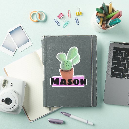 Waterverf Cactus in Pot Aangepaste Naam Sticker (iPad Cover)