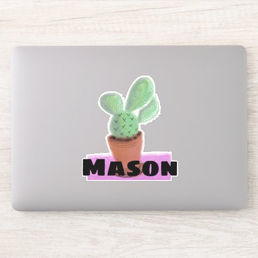 Waterverf Cactus in Pot Custom Name Sticker (Computer)