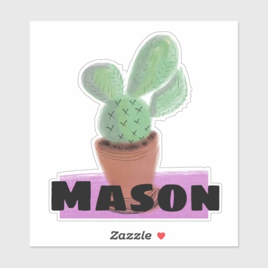 Waterverf Cactus in Pot Custom Name Sticker (Vel)