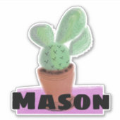 Waterverf Cactus in Pot Custom Name Sticker (Voorkant)