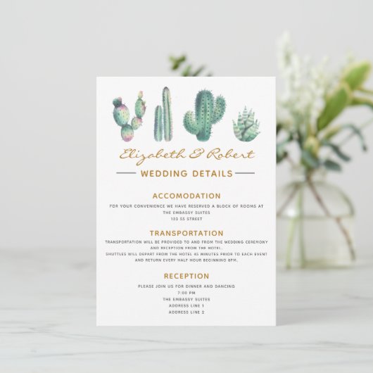 waterverf cactus is een elegant simpel detail informatiekaartje (Staand voorkant)