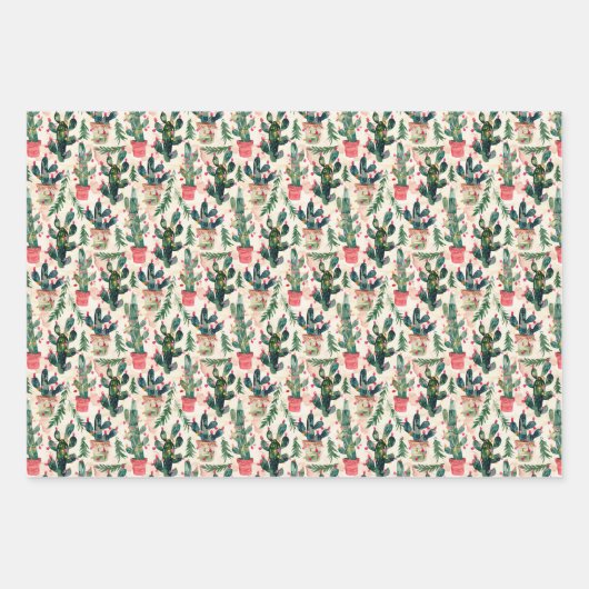 waterverf Cactus kerstverlichting voor cadeau geve Inpakpapier Vel (Voorkant 2)