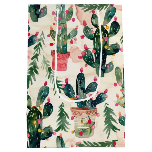 waterverf Cactus kerstverlichting voor cadeau geve Medium Cadeauzakje (Achterkant)