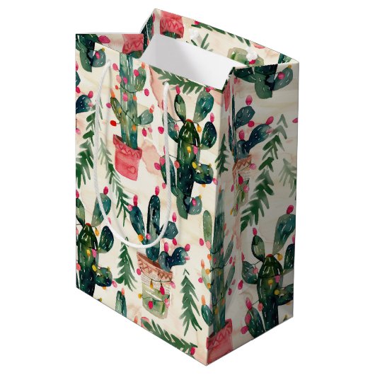 waterverf Cactus kerstverlichting voor cadeau geve Medium Cadeauzakje (Achterkant Gekanteld)